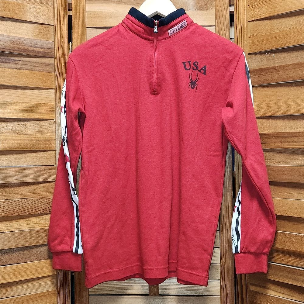 Spyder Red 3/4 Zip Long Sleeve Shirt Women 14 Ski Winter Cotton